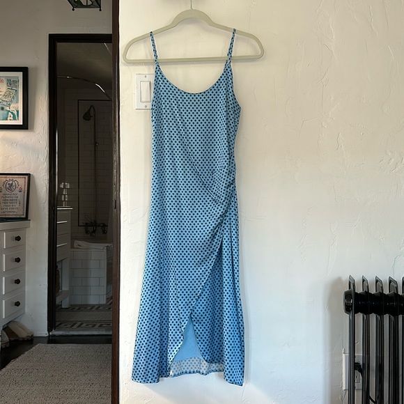 The Westside 100% Silk Blue Polka Dot Dress - Picture 1 of 1